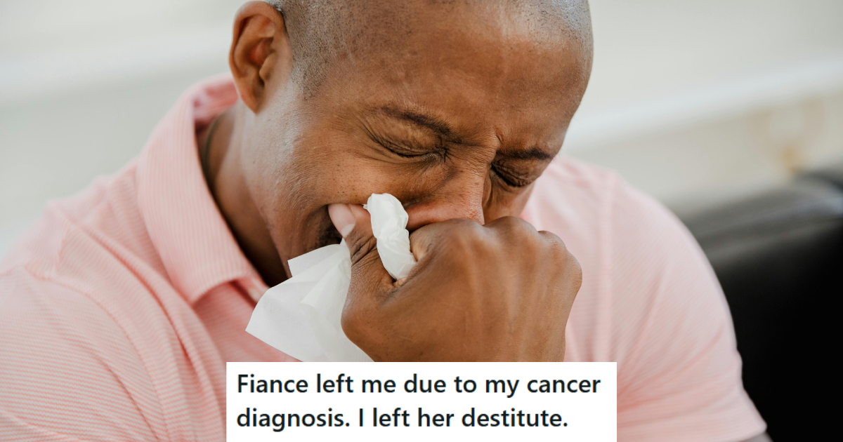 Man in pink t-shirt crying