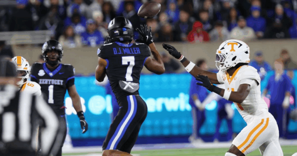 Kentucky wide receiver DJ Miller catches a pass during the Tennessee game on 10/25/2025 - Dr. Michael Huang, Kentucky Sports Radio/On3