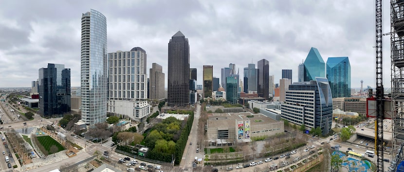 A panoramic view of the Dallas skyline from the Bank of America Tower that's under...