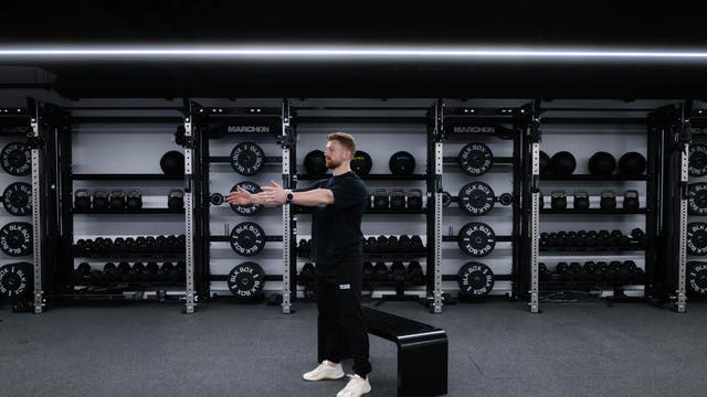 Marchon coach Patrick James demonstrates how to perform a squat to box