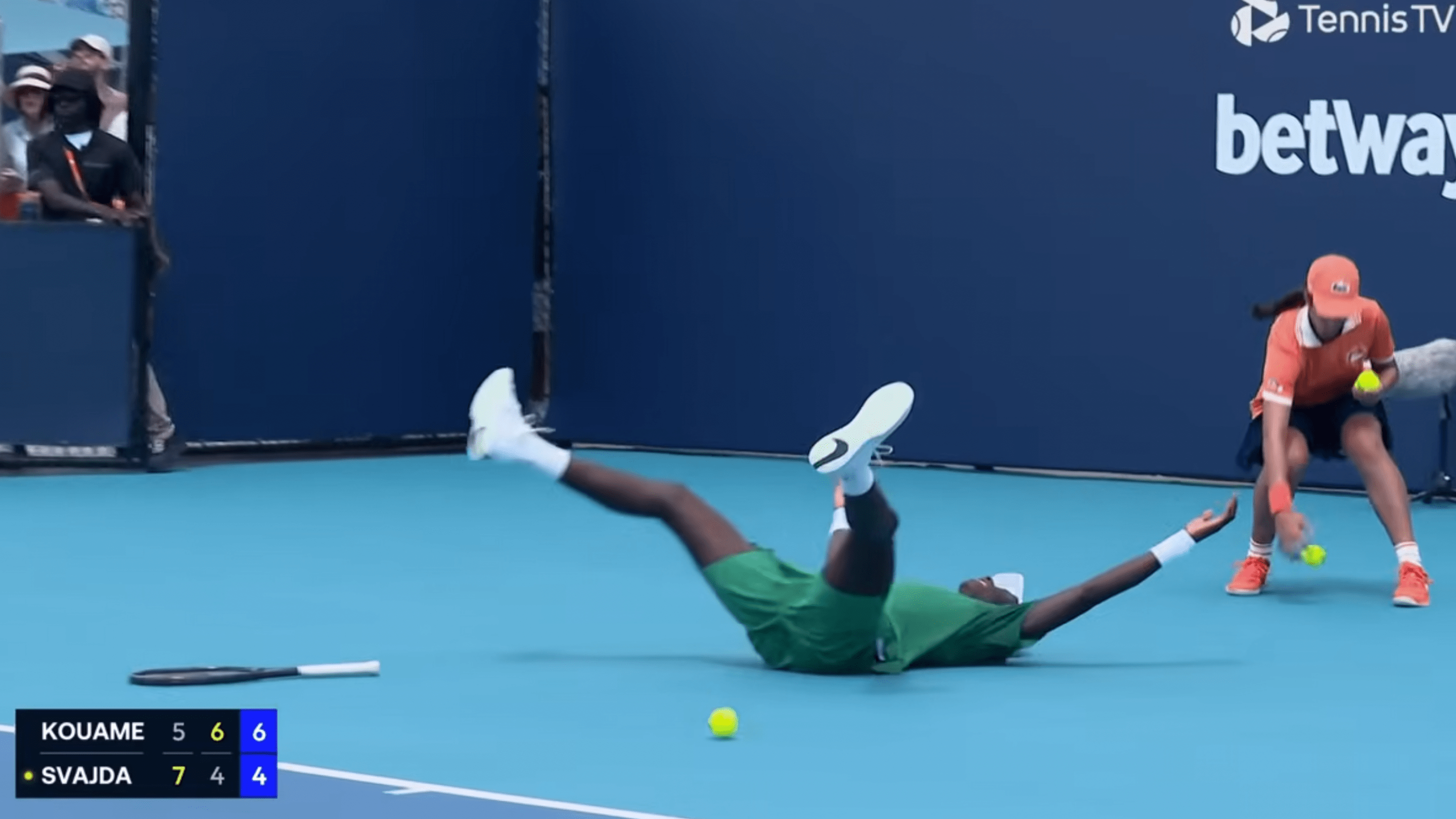 Moise Koumane falls to his back in celebration