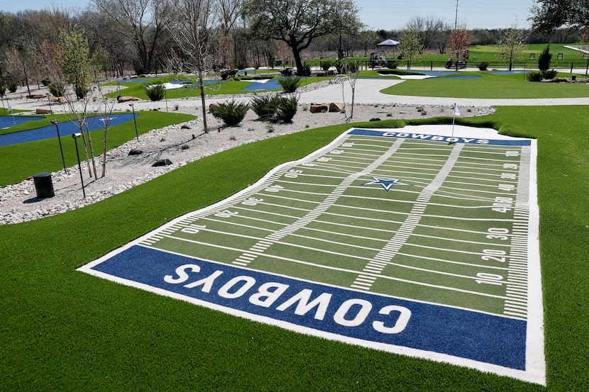 The Huddle, an 18-hole Cowboys-themed putting course, features an acre of Cowboys-blue turf.
