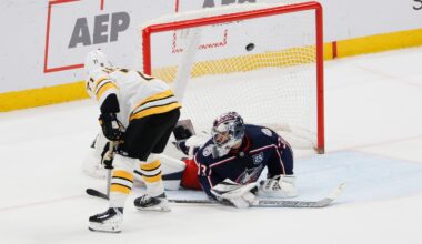 Viktor Arvidsson buries his shootout winner over Blue Jackets goalie Jet Greaves with a slick backhander to complete the Bruins' stunning comeback from three goals down Sunday in Columbus, Ohio.