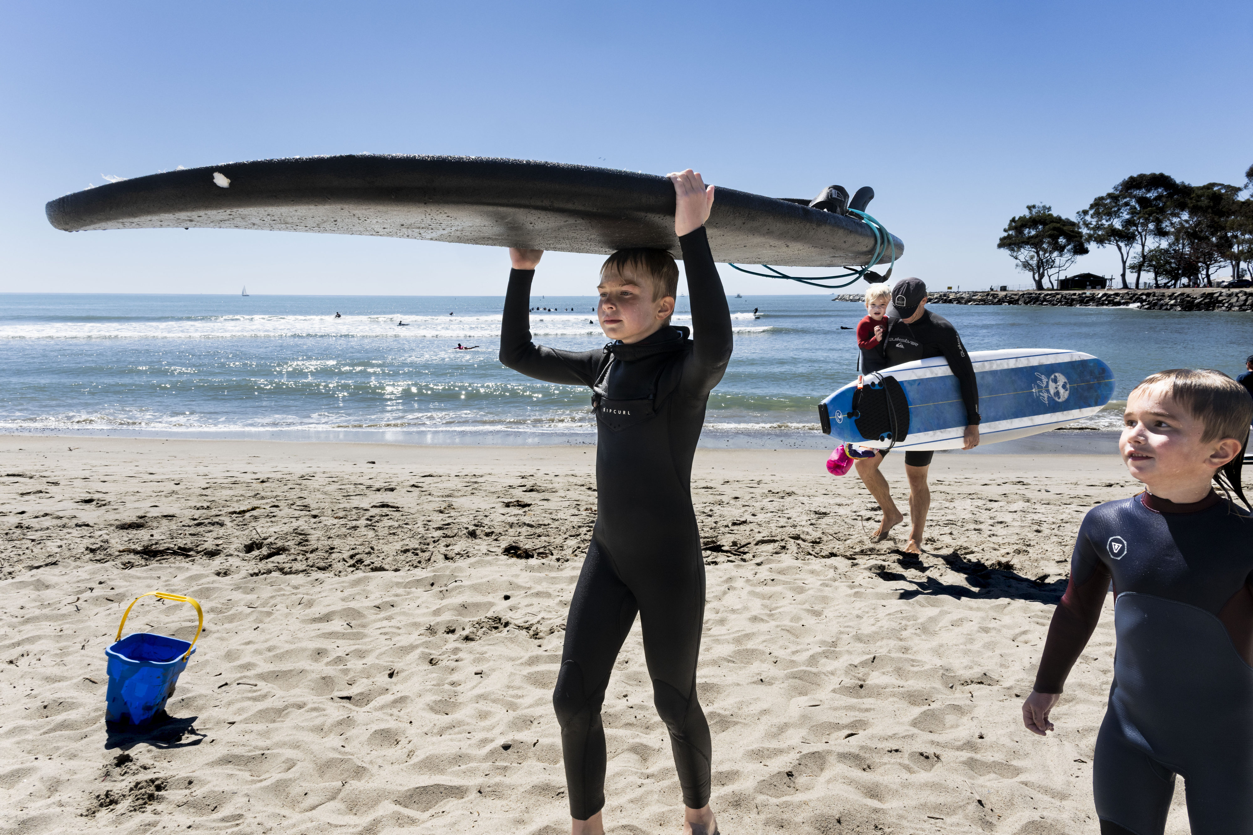 Malachi, Livia, Micah and Luke Carlson, from left, come out...