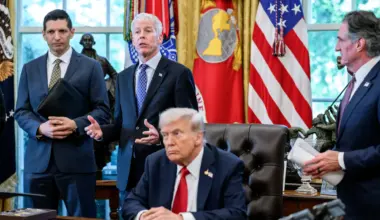 Chris Wright and Donald Trump, center