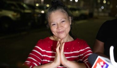 Carmen Mejia walks free after 22 years for a crime that never occurred (Image: Montinique Monroe for the Innocence Project)