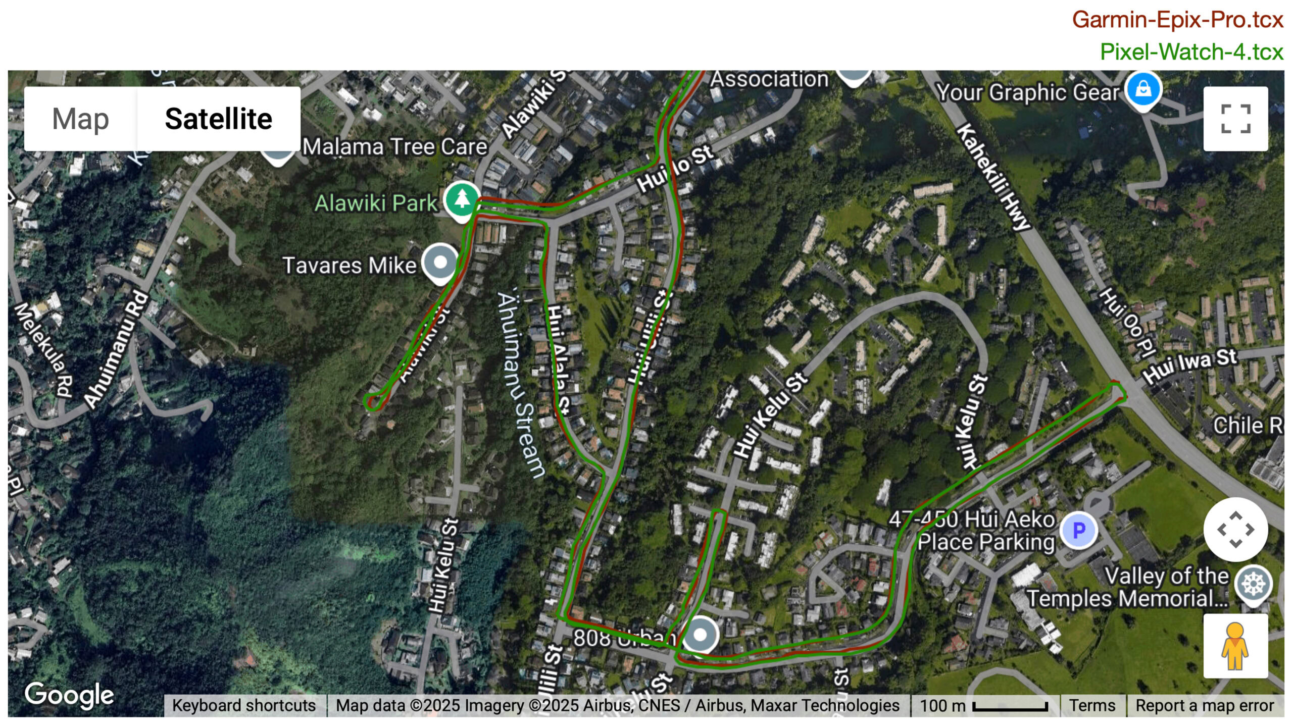 A GPS map shows Pixel Watch 4 GPS compared to a Garmin Epix Pro.