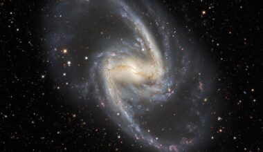NGC 1365 is also known as the Great Barred Spiral Example. It's a stunning example of its galaxy type. It's about 56 million light-years away in the Fornax Cluster. Researchers have used chemical fingerprints based on oxygen to map out its history. Image Credit: By Dark Energy Survey/DOE/FNAL/DECam/CTIO/NOIRLab/NSF/AURAImage processing: Travis Rector (University of Alaska Anchorage/NSF’s NOIRLab), Jen Miller (Gemini Observatory/NSF’s NOIRLab), Mahdi Zamani &amp; Davide de Martin (NSF’s NOIRLab) - https://noirlab.edu/public/images/iotw2127a/, CC BY 4.0, https://commons.wikimedia.org/w/index.php?curid=107557546