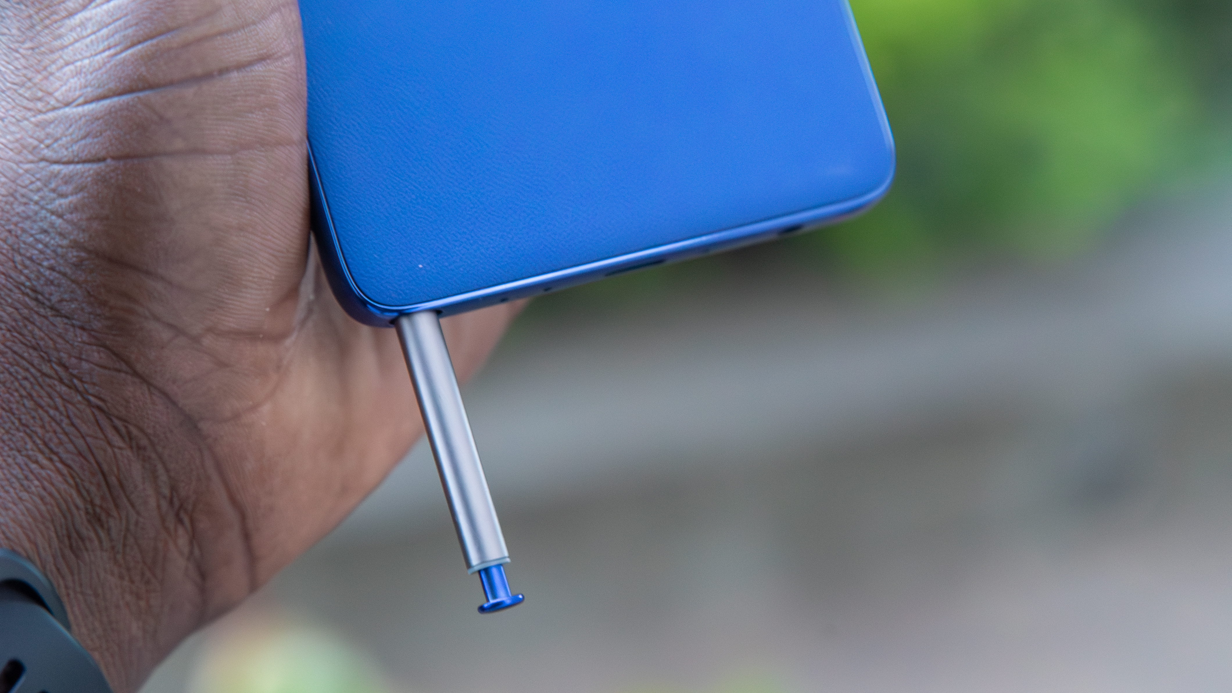 Moto G Stylus 2025 stylus pen poking out of the phone