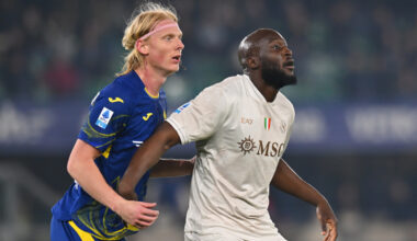 VERONA, ITALY - FEBRUARY 28: Romelu Lukaku of SSC Napoli and Unai Núñez of Hellas Verona during the Serie A match between Hellas Verona FC and SSC Napoli at Stadio Marcantonio Bentegodi on February 28, 2026 in Verona, Italy. (Photo by Alessandro Sabattini/Getty Images)