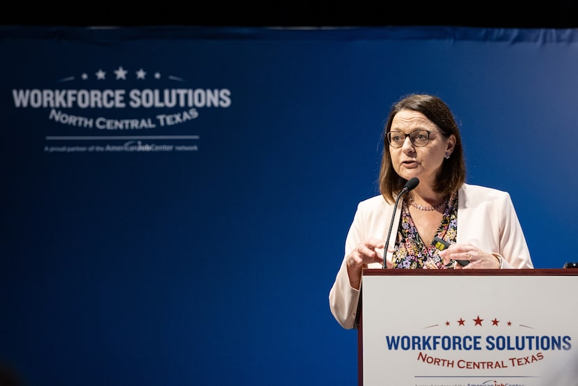 Pia Orrenius, Federal Reserve Bank of Dallas labor economist, gives a keynote speech during...