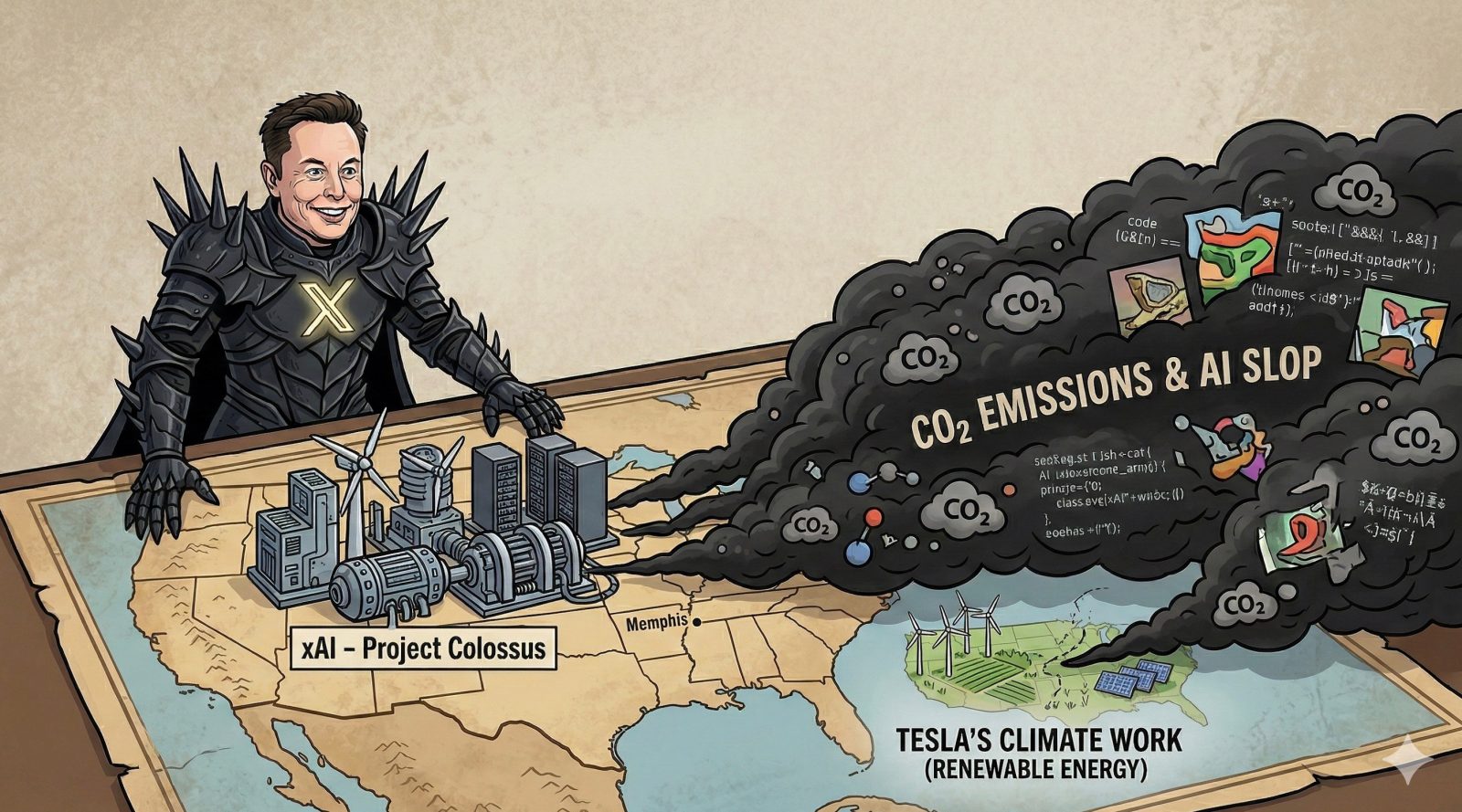 Elon Musk xAI data center emissions Tesla climate