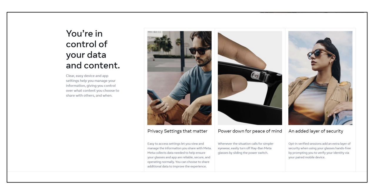 a screenshot from the complaint, showing a Meta ad, claiming "you're in control of your data and content."