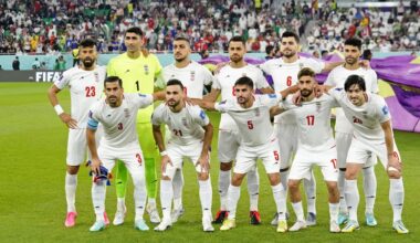 Nov 29, 2022; Doha, Qatar; The starting eleven or Iran pose for a photo before a group stage match against the United States of America during the 2022 World Cup at Al Thumama Stadium.