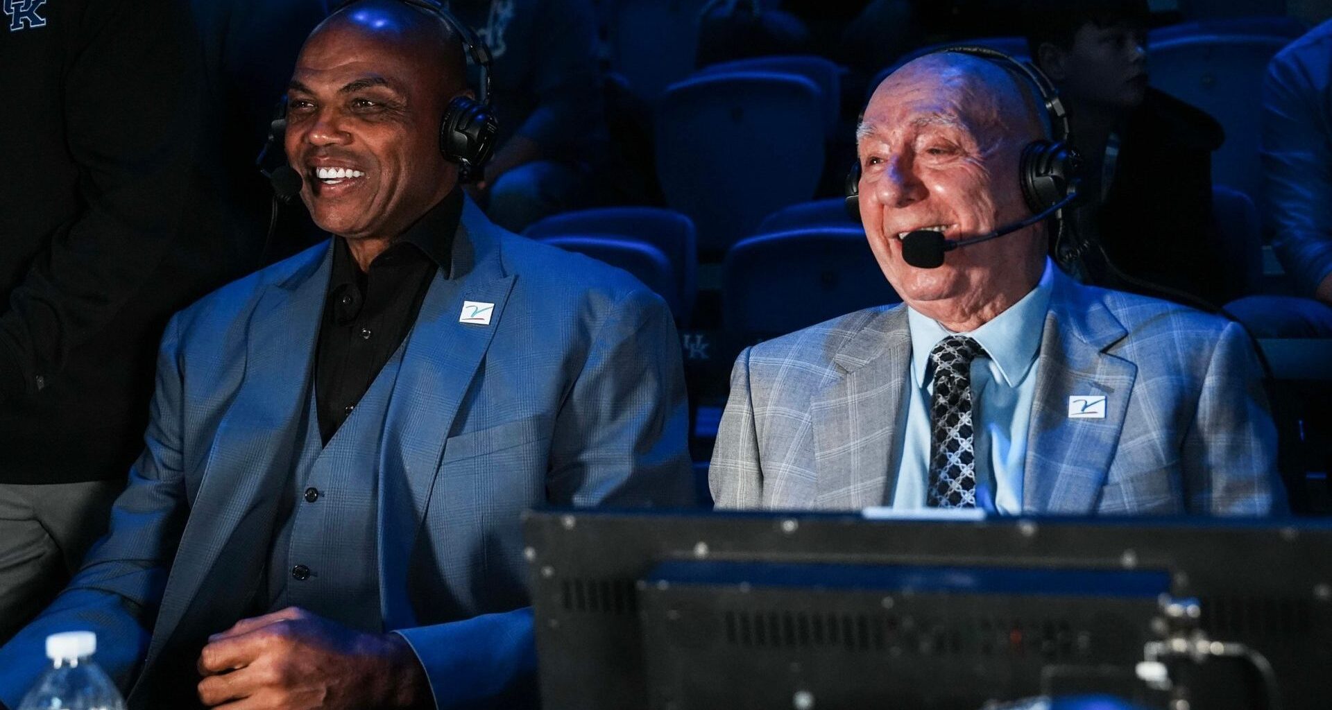 ESPN announcer Dick Vitale with analyst Charles Barkley before the Indiana-Kentucky men's college basketball game at Rupp Arena in Lexington, Kentucky December 13, 2025.