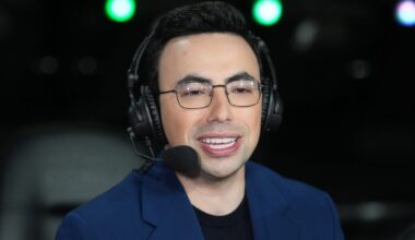 Feb 13, 2026; Inglewood, California, USA; NBC Peacock play-by-play announcer Noah Eagle during an NBA All Star Rising Stars game at Intuit Dome. Mandatory Credit: Kirby Lee-Imagn Images
