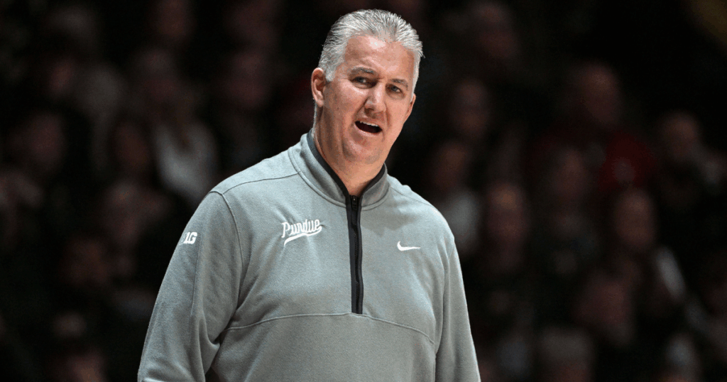 Purdue Boilermakers head coach Matt Painter reacts to a call during the first half against the Indiana Hoosiers at Mackey Arena. - Marc Lebryk, USA TODAY Sports