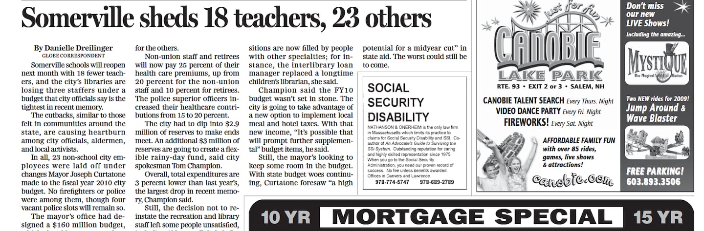 A page from the Boston Sunday Globe on Aug. 16, 2009.