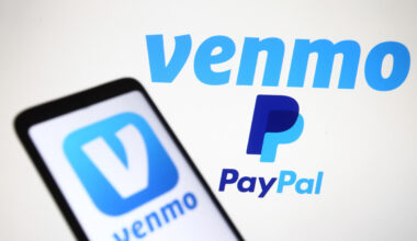 Venmo on phone and PayPal logo