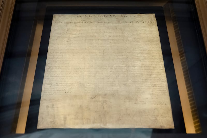 The Declaration of Independence is displayed at the National Archives on Tuesday, Sept. 16, 2025, in Washington, D.C.