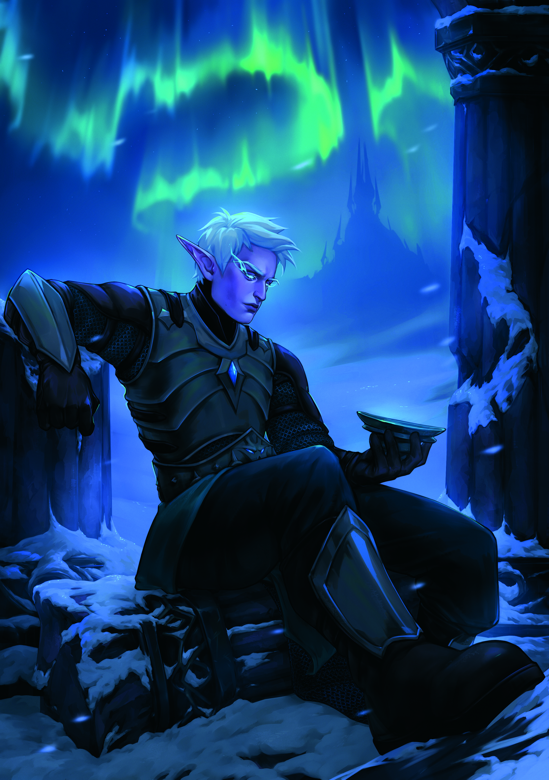 Digital character art with cool tones