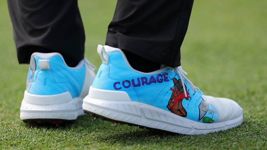 A view of the Puma shoes worn by Gary Woodland during his victory at the 2026 Texas Children's Houston Open at Memorial Park Golf Course in Houston, Texas. (Jordan Bank/Getty Images)