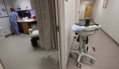 A hallway and exam rooms are seen in Massachusetts last July.