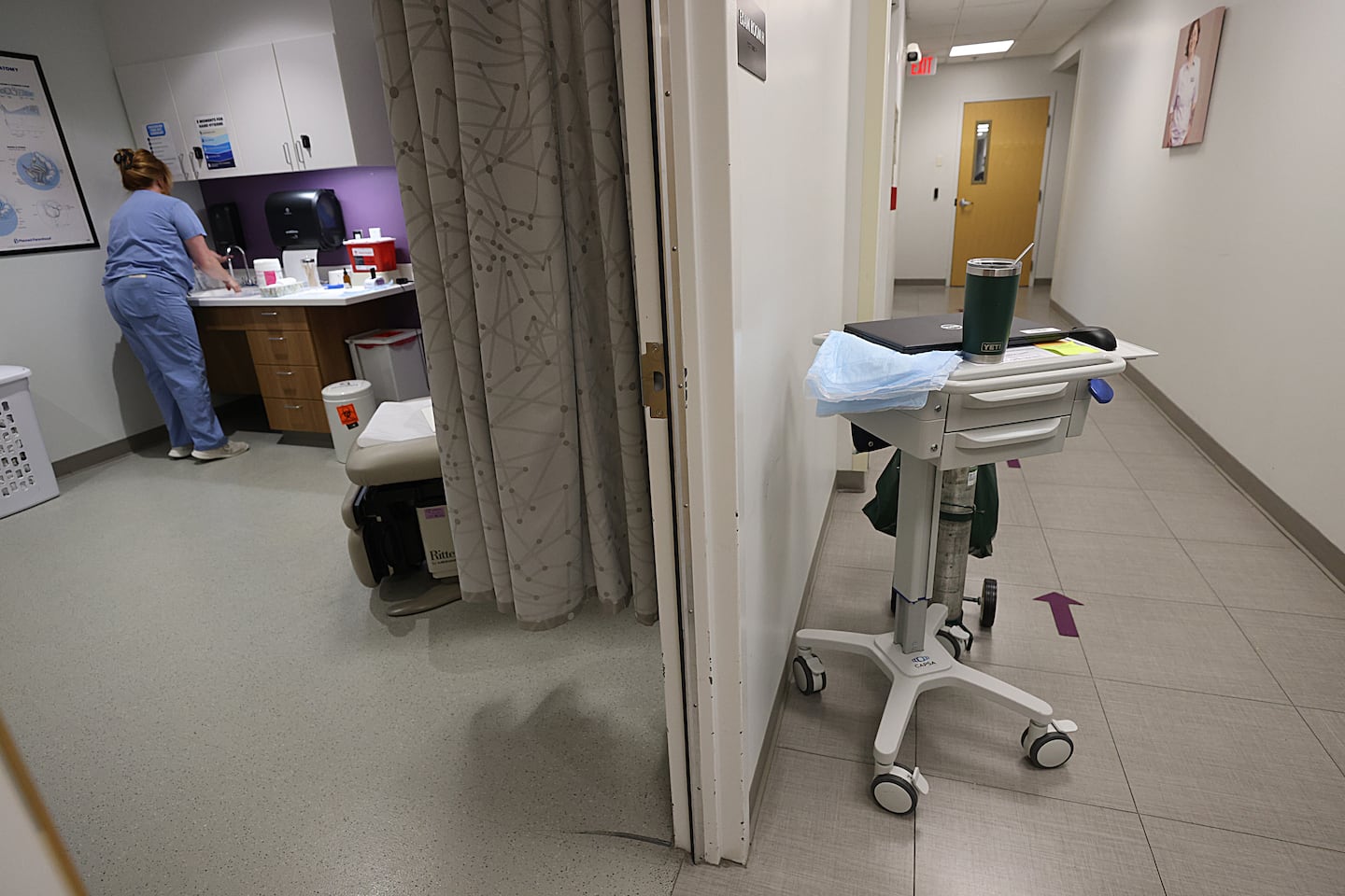 A hallway and exam rooms are seen in Massachusetts last July.