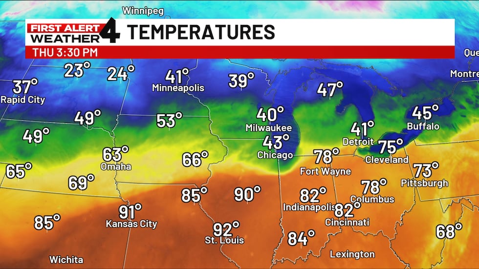 A sharp temperature contrast on Thursday over the northern United States
