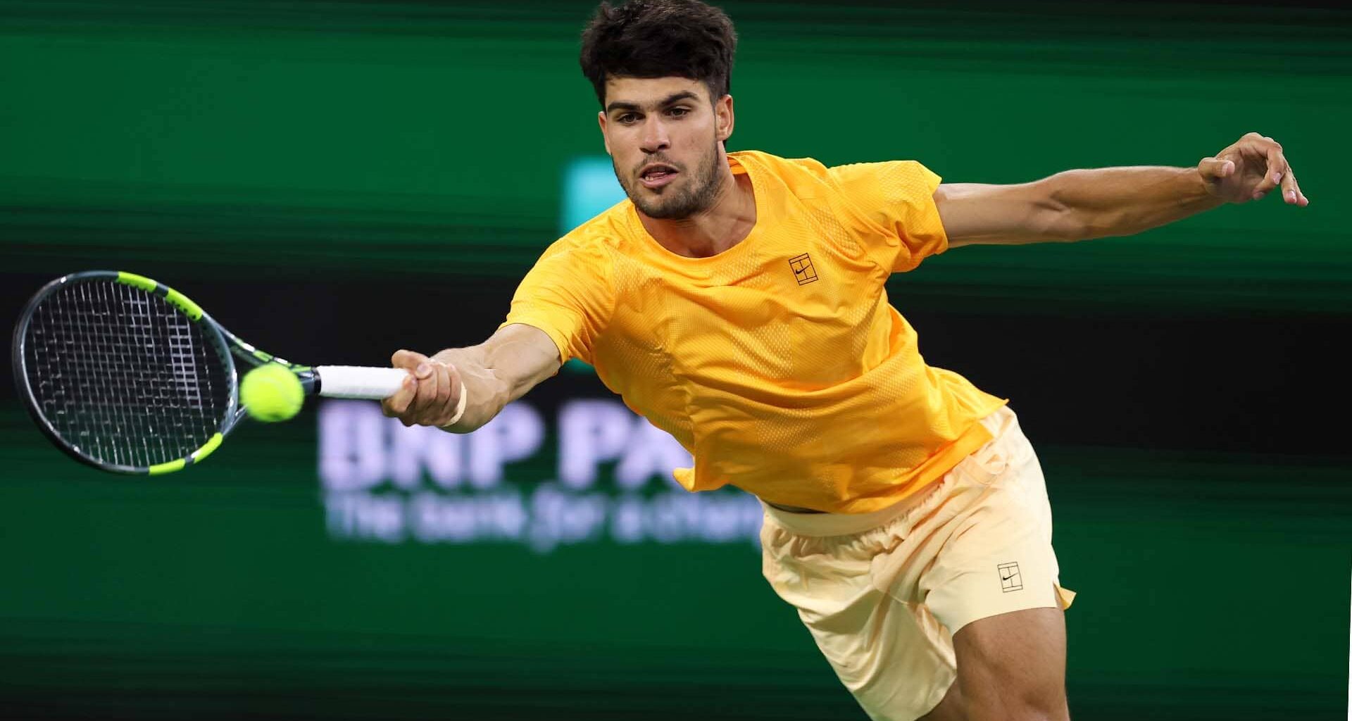 Carlos Alcaraz in action against Cameron Norrie on Thursday in Indian Wells.