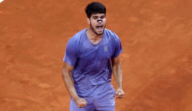 Carlos Alcaraz holds a 15-2 record in Madrid, according to the Infosys ATP Win/Loss Index.