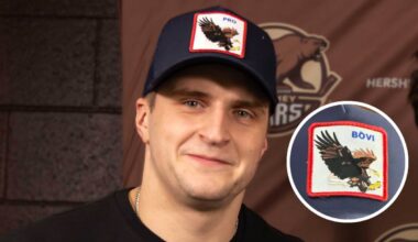Aliaksei Protas gifts Capitals players customized eagle hats from brand made famous by Evgeni Malkin: ‘I think boys loved it’