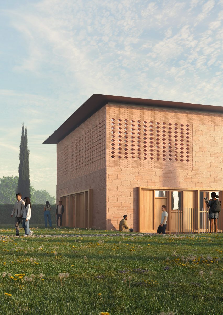 Rendered view of brick pavilion by AMDL Circle