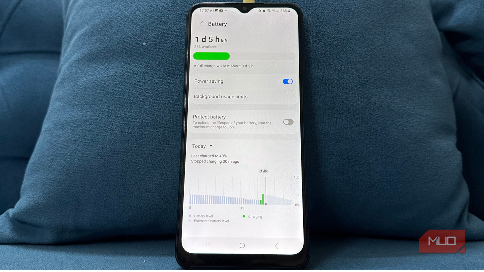 Android smartphone showing Battery Section