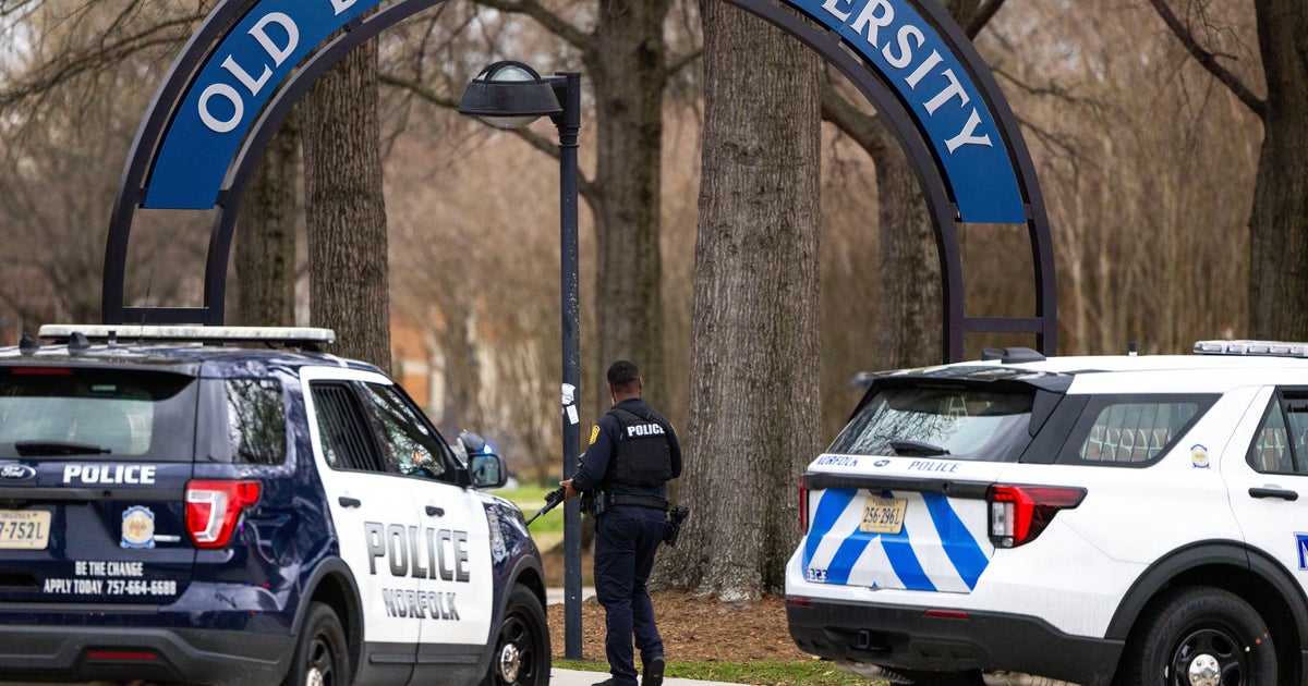 Police arrive outside Old Dominion University's campus after a shooting March 12, 2026, in Norfolk, Virginia.