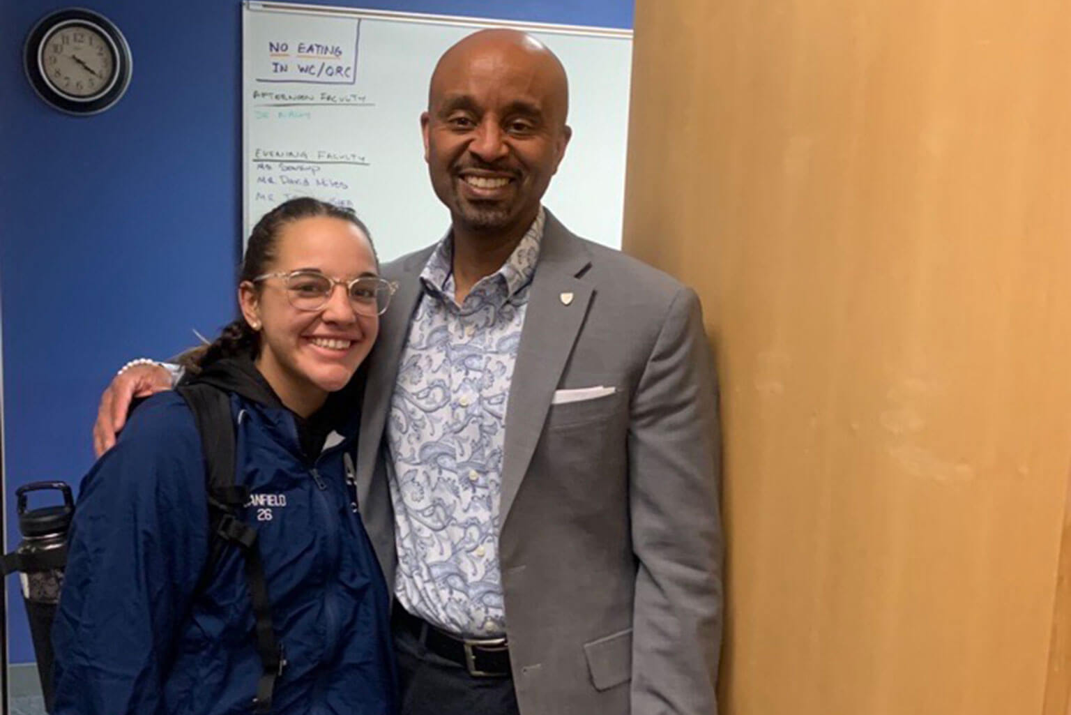 Cadet 1st Class Elizabeth Canfield poses with her mentor, Spencer Thomas, at the U.S. Air Force Academy, Colo., Feb. 27, 2024. Canfield credits Thomas as an influence on her success throughout her Academy journey. (Photo courtesy of Spencer Thomas)