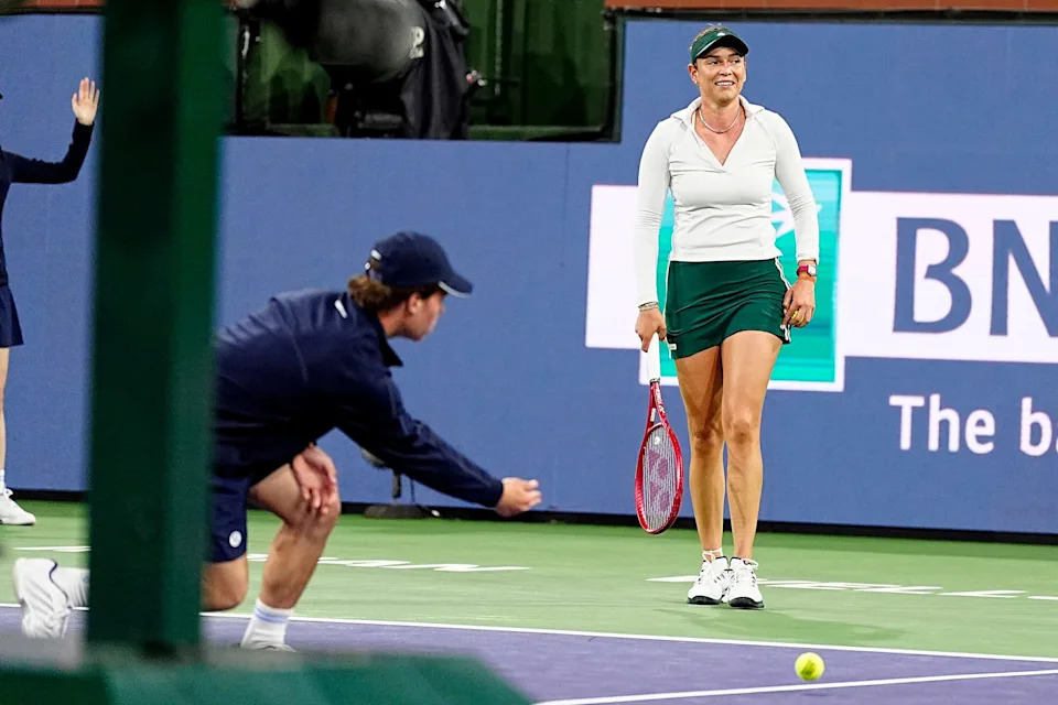 <p>Donna Vekic reacts during her second-round loss to Jessica Pegula on Stadium 1 at the BNP Paribas Open in Indian Wells, Calif., Saturday, March 7, 2026. Jessica Pegula returns to Donna Vekic during her second-round win on Stadium 1 at the BNP Paribas Open in Indian Wells, Calif., Saturday, March 7, 2026.</p>