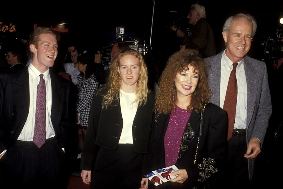 Mike Farrell (R) stands beside wife Shelley Fabares and kids Michael and daughter Erin at the 'JFK' world premiere in Westwood, Calif., in 1991Credit: Ron Galella, Ltd./Ron Galella Collection via Getty