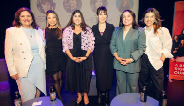 Panel of women leaders posing on stage at Cal State LA during “A Bill of Rights for Our Future” event.