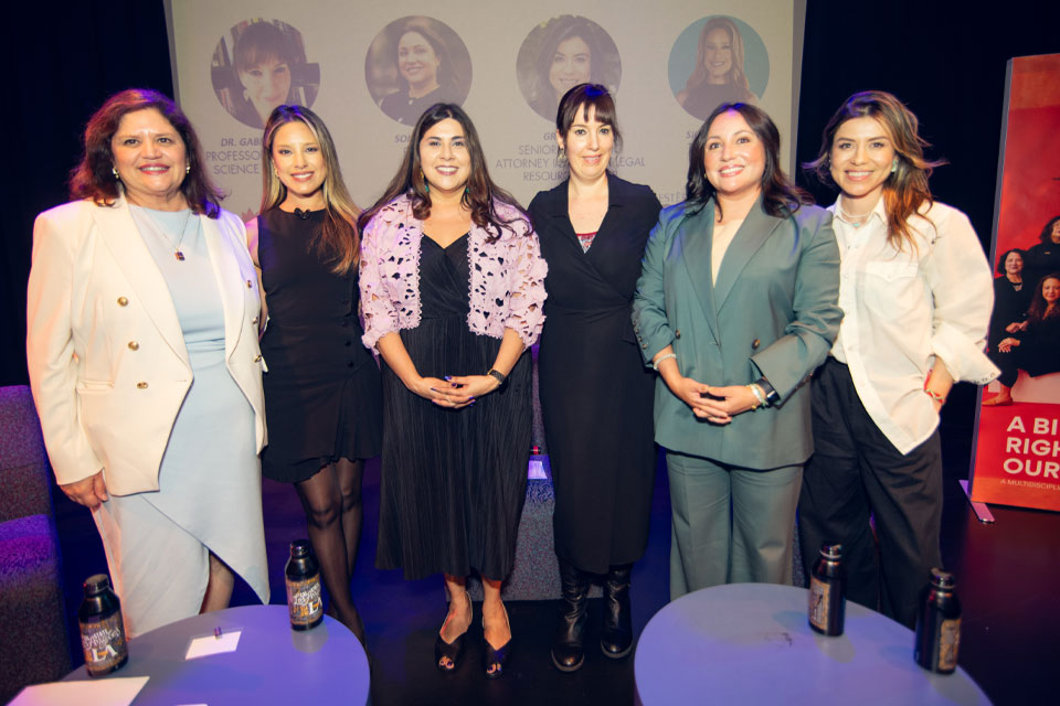 Panel of women leaders posing on stage at Cal State LA during “A Bill of Rights for Our Future” event.