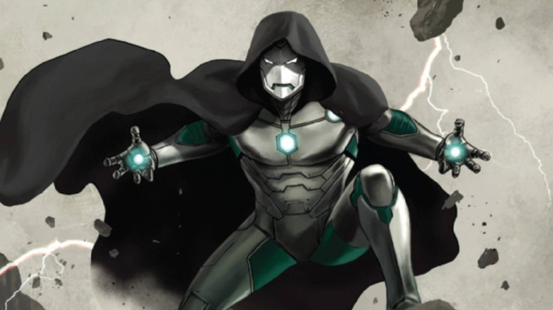 Doctor Doom wearing his Iron Man armor and looking ominous on Infamous Iron Man