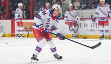 Gabe Perreault reacts to move to Rangers' second power-play unit
