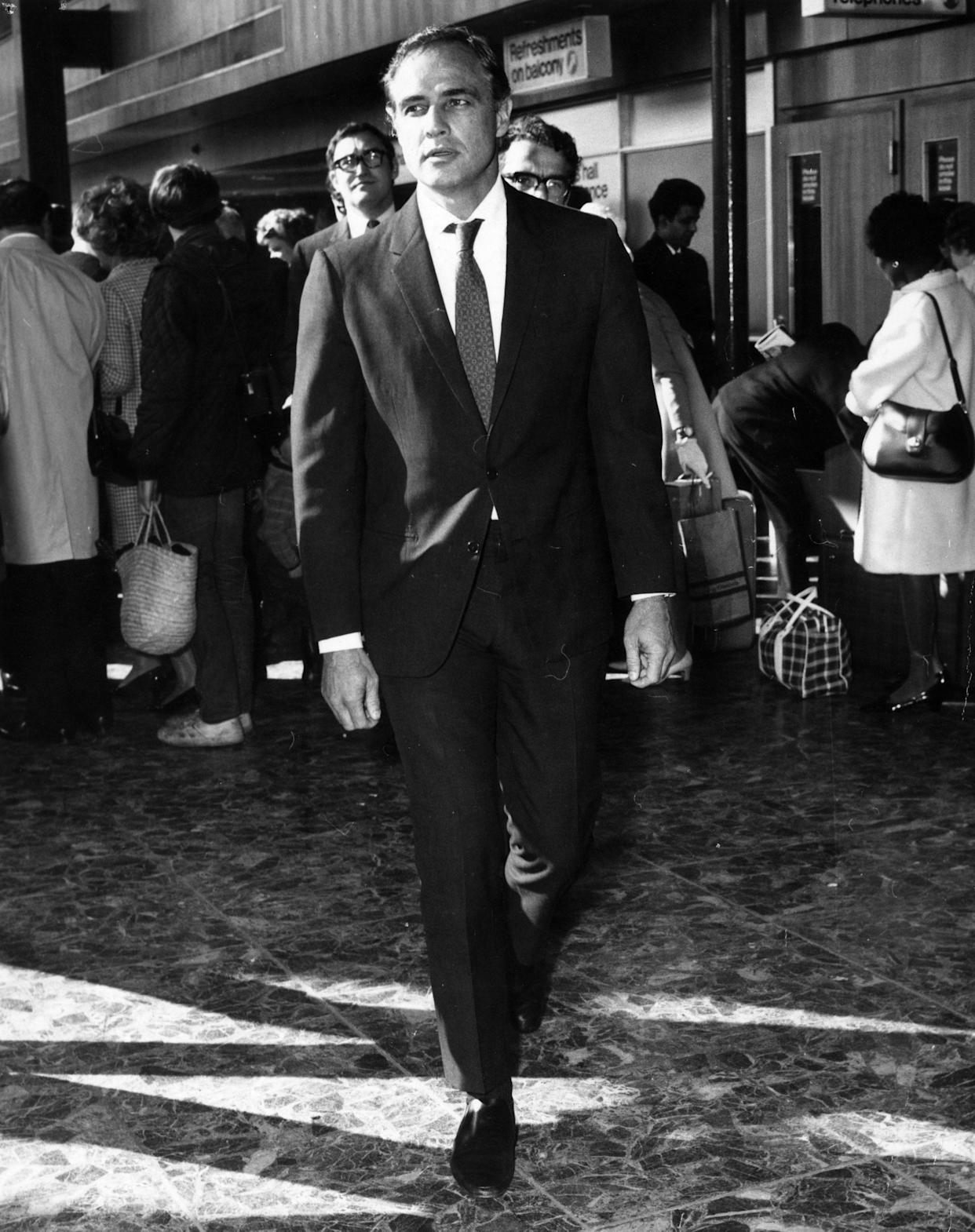Marlon Brando arrives in London in 1968. The actor would come to define a brave new style of realist acting, as well as defy the Academy Awards when he refused his 1973 Oscar for "The Godfather."