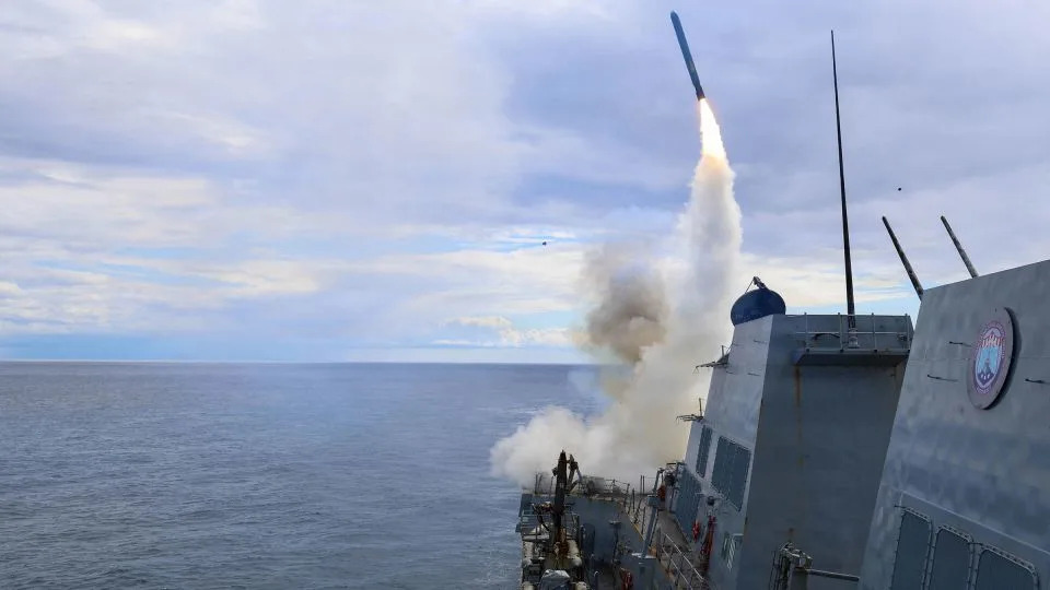 The USS Thomas Hudner fires a Tomahawk land attack missile toward Iran on March 1. - US Navy/Reuters