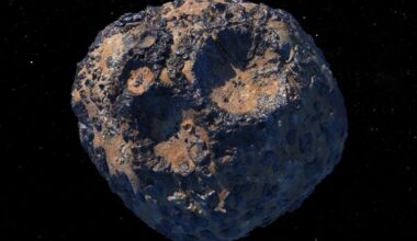 Artist's illustration of asteroid 16 Psyche. (Credit: Maxar/ASU/P.Rubin/NASA/JPL-Caltech)