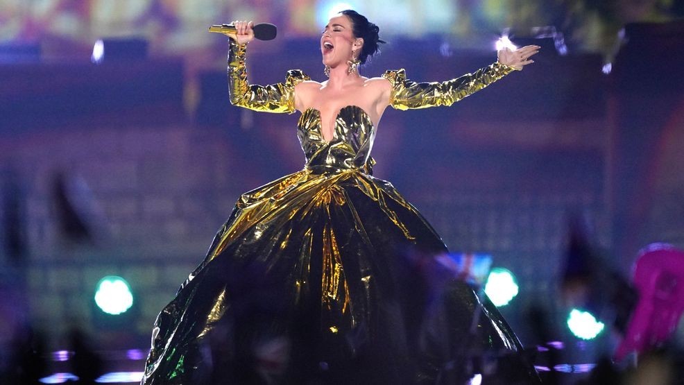 WINDSOR, ENGLAND - MAY 07: Katy Perry performs during the Coronation Concert in the grounds of Windsor Castle on May 7, 2023 in Windsor, England. The Windsor Castle Concert is part of the celebrations of the Coronation of Charles III and his wife, Camilla, as King and Queen of the United Kingdom of Great Britain and Northern Ireland, and the other Commonwealth realms that took place at Westminster Abbey yesterday. High-profile performers will entertain members of the royal family and 20,000 guests including 10,000 members of the public. (Photo by Yui Mok - WPA Pool/Getty Images)