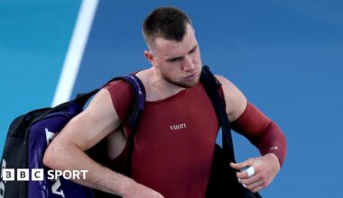 Jack Draper walks off court after his Miami Open defeat by Reilly Opelka