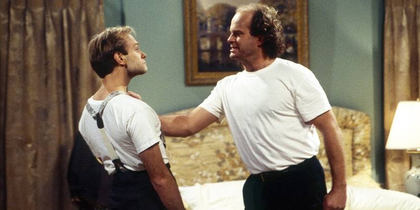 Frasier and Niles in a hotel room in Frasier