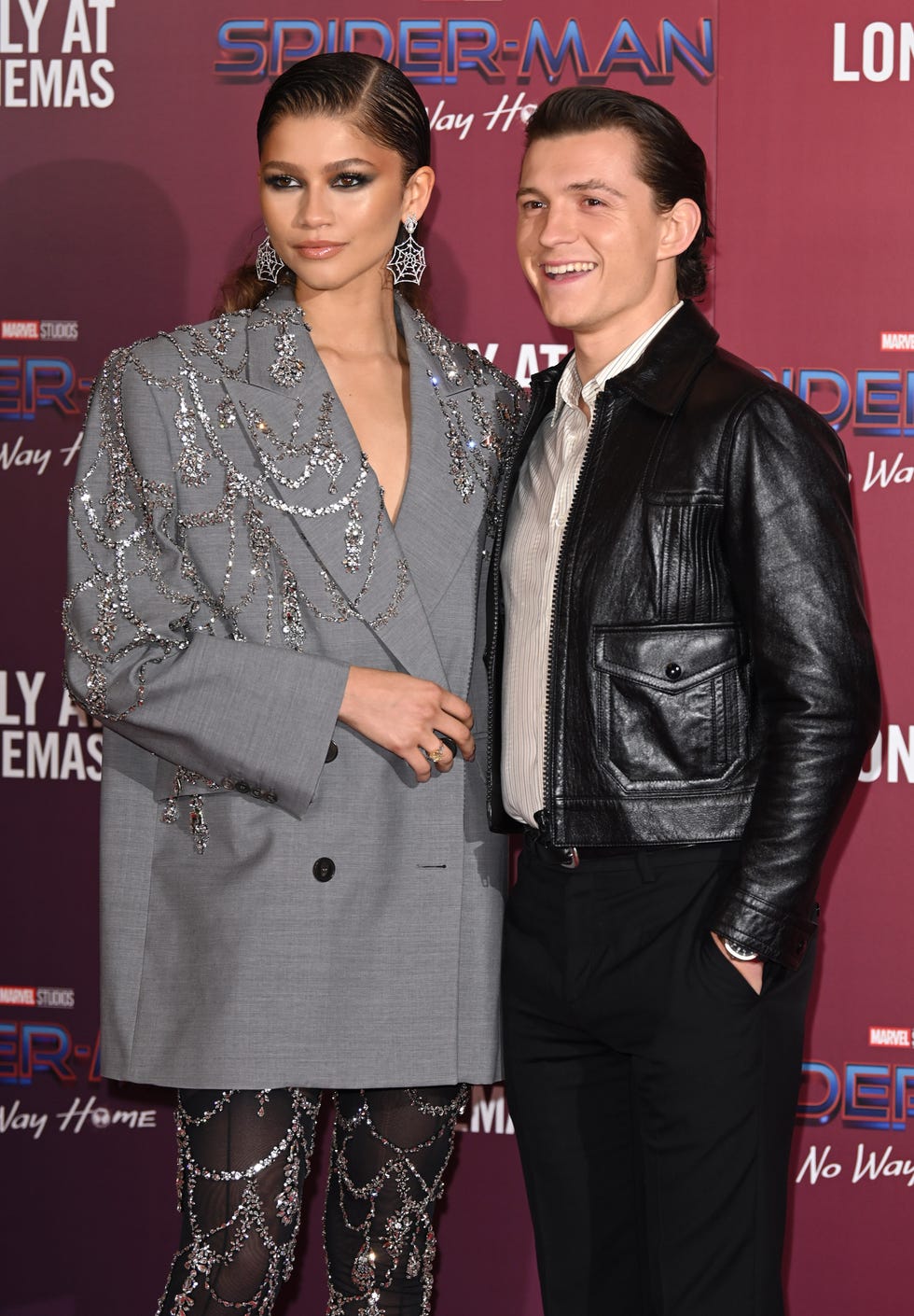 london, england   december 05 zendaya and tom holland attend a photocall for spiderman no way home at the old sessions house on december 05, 2021 in london, england photo by karwai tangwireimage