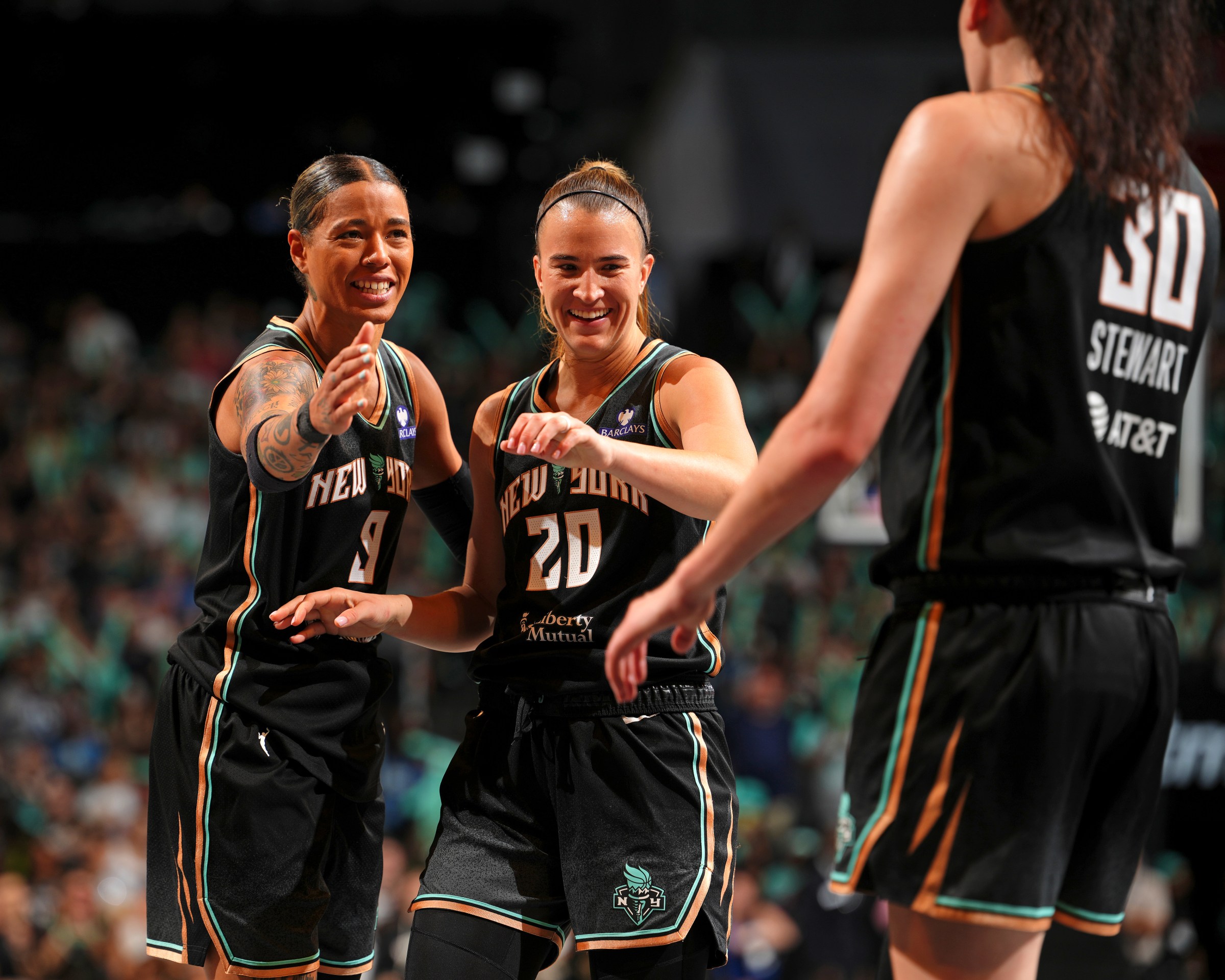 Natasha Cloud, Sabrina Ionescu and Breanna Stewart.